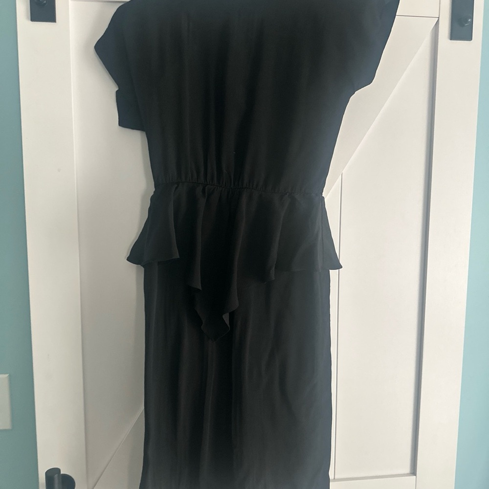 Vintage JSj John Roberts Black Formal Midi Dress Black Cap Sleeves Open Back 5/6